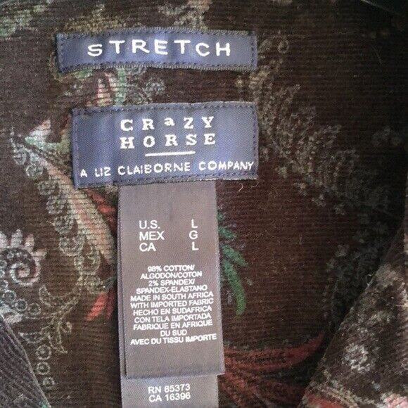 CRAZY HORSE By Liz Claiborne Woman's Sz L Black Floral Paisley Corduroy Vest - Picture 3 of 6